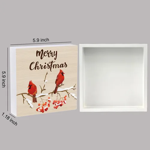 Miniatura 2 de Decoraciones navideñas para interiores, decoración de Navidad, mesa, hogar, habitación, cardenales, oficina, baño, caja de madera, letrero de madera