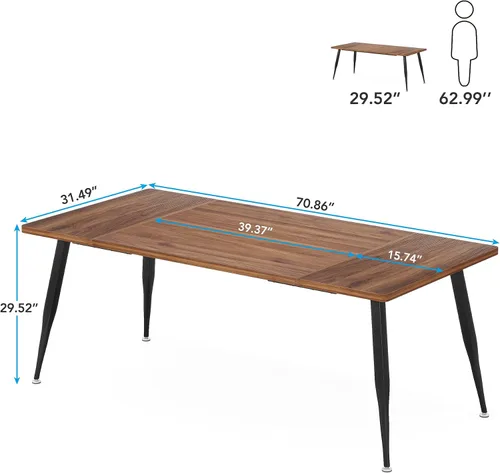 Miniatura 2 de Tribesigns Mesa de comedor grande de 70.9 pulgadas para 6 a 8, muebles de mesa de cocina industrial con patas de metal, moderna mesa rectangular