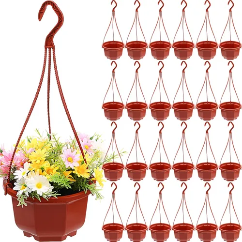 Miniatura 10 de Roshtia 24 piezas de maceta colgante de plástico con gancho, macetas de flores, cestas, soporte de maceta de vivero colgante para plantas de jardín