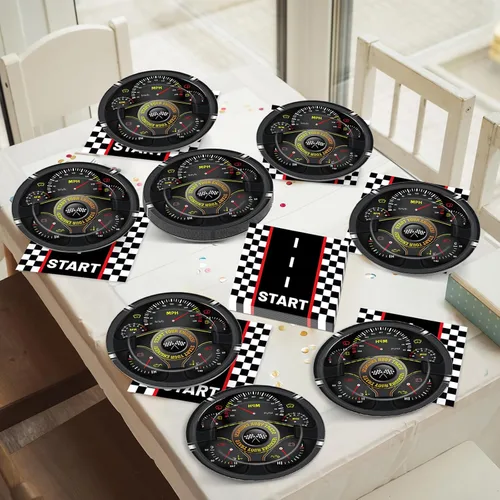 Miniatura 5 de 50 piezas de platos y servilletas de fiesta de coche de carreras, decoración de cumpleaños de coche de carreras con temática de carreras, platos
