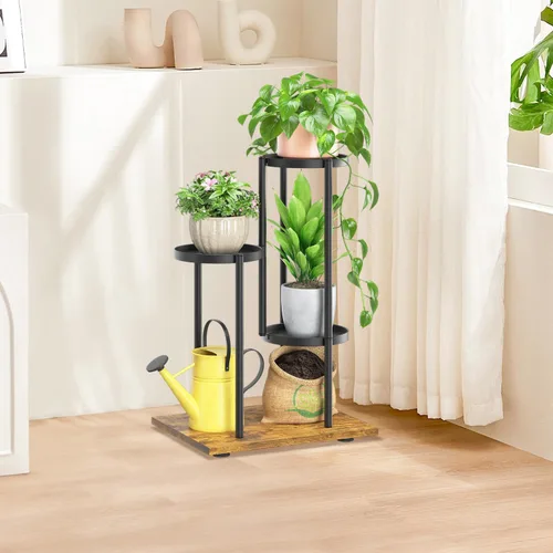 Miniatura 9 de LASZOLA Soporte para plantas negro de 3 niveles para interior, soporte de metal resistente para macetas, soporte para flores, organizador moderno