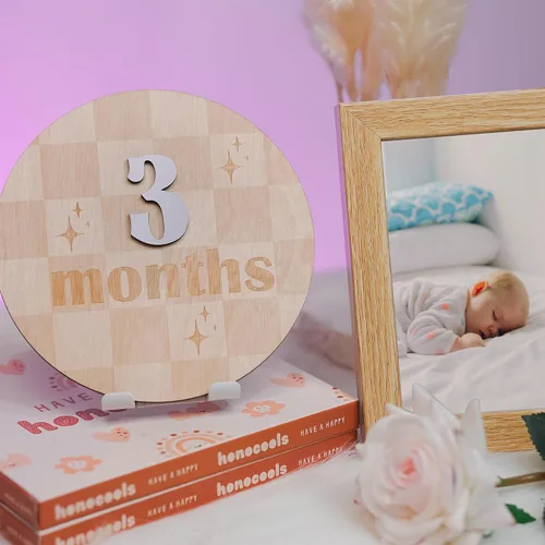Miniatura 5 de Tarjetas mensuales de hitos para bebés - Discos mensuales de hitos de madera - Accesorios para fotografía de recién nacidos para documentar el Disco