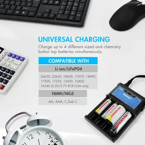 Miniatura 5 de Tenergy Baterías recargables NiMH C y cargador de batería T4s para baterías de iones de litio/NiMH/NiCd AA/AAA/C/18650, paquete de 2 celdas