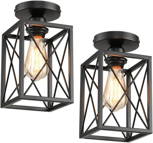 Lámparas de techo de montaje empotrado, accesorios de iluminación de pasillo negros para techo, rústicas, de granja, con marco de metal negro