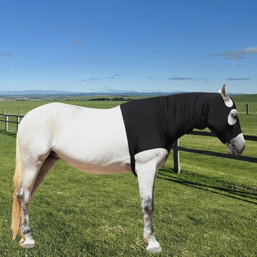 Miniatura 6 de Leberna Capucha elástica para caballo con cremallera y cubierta completa para el cuello (negro, S)