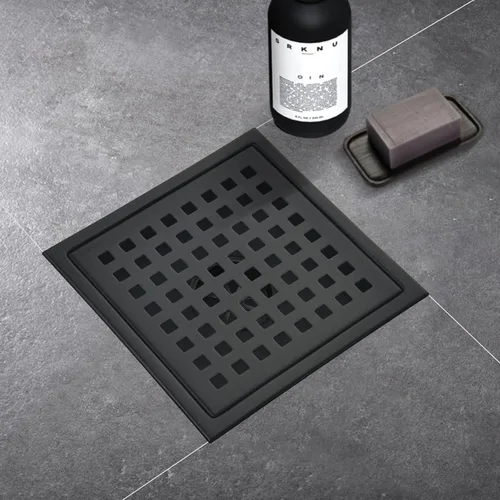 Miniatura 6 de Juego de 2 drenajes cuadrados de ducha de 6 pulgadas con rejilla cuadrada extraíble, acero inoxidable 304, incluye base de drenaje con filtro