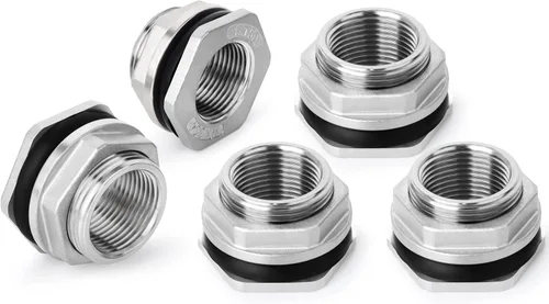 Miniatura 16 de TAISHER 4 piezas Adaptador de conector de tanque de mamparo de 3/4" blanco de ABS con tapones y junta para tanque de agua, barriles de lluvia