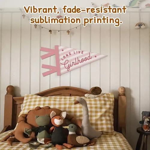 Miniatura 2 de Decoración de guardería para bebé, larga vida de la niña, bandera colgante de pared para niña, decoración de pared a rayas rosas para guardería
