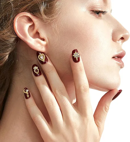 Miniatura 7 de 48 dijes colgantes de diamantes de imitación de lujo para uñas, dijes de corazón, gemas doradas, piedras de diamantes de metal de cristal