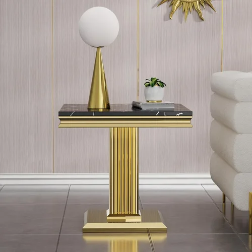 Miniatura 17 de SSLine Mesa de Centro Rectangular de Mármol Sintético para Sala de Estar, Mesa Central Moderna de Mármol Blanco de Lujo con Base Doble en Forma de U