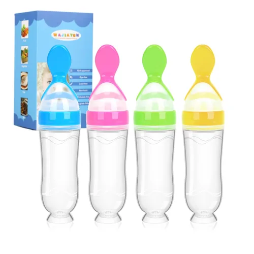Miniatura 10 de Alimentador de Comida para Bebé Paquete de 4 Cucharas Dispensadoras de Comida de Silicona para Bebés - 3 oz Cucharas de Alimentación por Compresión