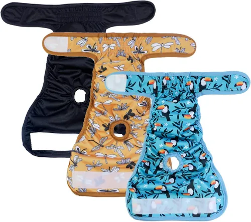 Miniatura 2 de Pañales para perras, reutilizables, lavables, duraderos, absorbentes, de tela para perritos, de mariposa y tucán, talla M