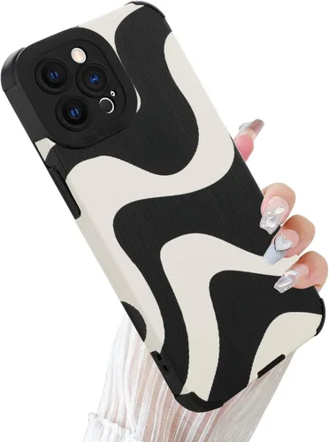 Miniatura 18 de Funda Wlxee para iPhone 15 Pro Max con patrón de ola, TPU suave con parachoques, cuero PU, diseño de cebra lindo para mujeres y niñas - Negro Gris