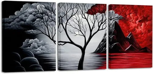 Miniatura 8 de Wieco Art Arte de pared enmarcado, arte de pared de árbol de nube, impresión HD de pinturas al óleo, paisaje, impresiones en lienzo para decoración