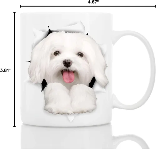 Miniatura 7 de Taza divertida de perro maltés – Taza de café divertida de cerámica – Regalo perfecto para amantes de los perros – Bonita taza de café novedosa