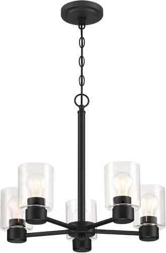 Miniatura 2 de Westinghouse 6115300 Sylvestre - Candelabro de interior transicional de cinco luces, acabado negro mate, cristal transparente