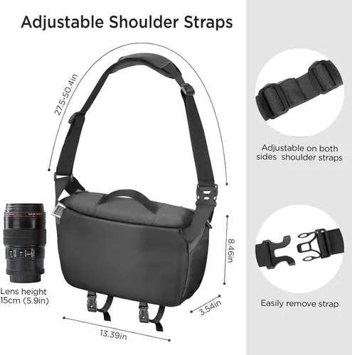 Miniatura 6 de TAAOKA - Funda para cámara en bandolera, estuche impermeable para cámara con soporte para trípode, bolsa de hombro para cámaras DSLR/SLR/sin espejo