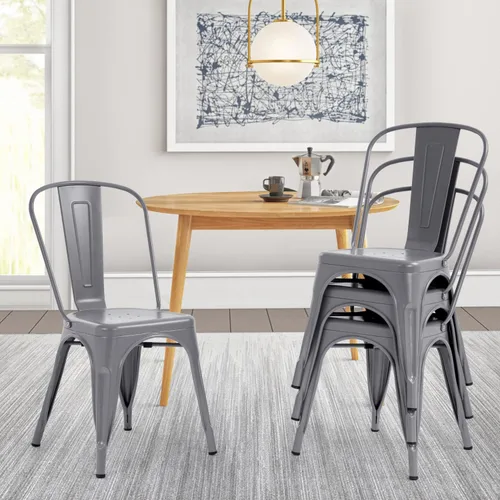 Miniatura 10 de Juego de 4 sillas de comedor de metal para interiores y exteriores, sillas apilables para patio, cocina, sillas de metal, sillas de restaurante
