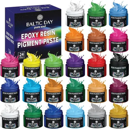 BALTIC DAY Pasta de pigmentos de 24 colores para juego de resina epoxi – Pigmento epoxi opaco, pasta de tinte epoxi y polvo de mica de alta