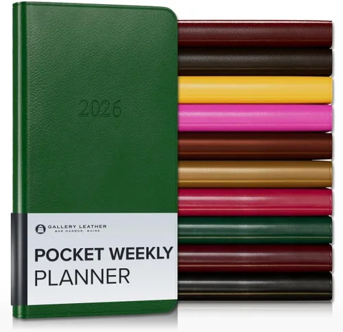 Miniatura 92 de Gallery Leather Agenda semanal y mensual grande 2025-2026, agenda y cuaderno con elegantes bordes de página dorados dorados, 12 meses, cactus Cactus