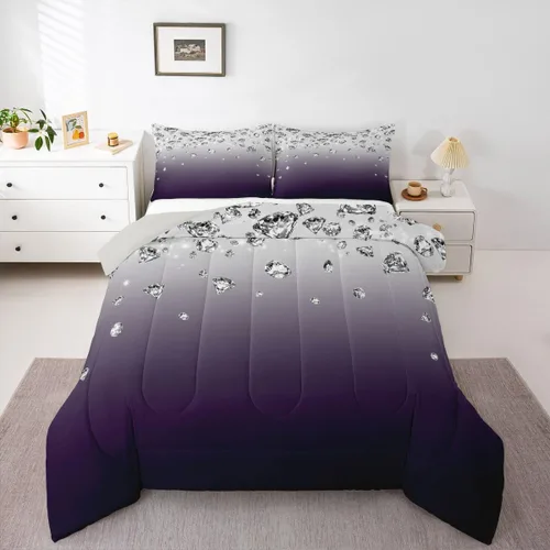 Erosebridal Juego de edredón de color degradado morado, juego de ropa de cama de tamaño individual, moderno, abstracto, para adultos, mujeres y