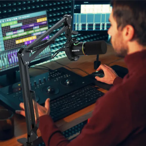 Miniatura 8 de MAONO Brazo articulado para micrófono: Brazo de micrófono de suspensión metálica ajustable para podcast, juegos, transmisión, grabación