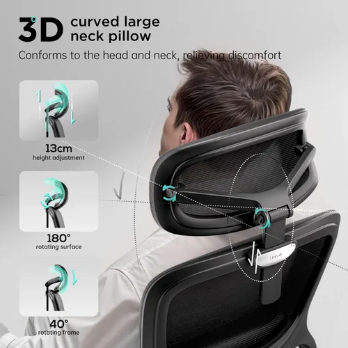 Miniatura 5 de Hbada P2 Silla de oficina ergonómica con soporte lumbar 3D, sillas de malla con brazos de rotación 3D de 360°, reposacabezas 3D y asiento cómodo