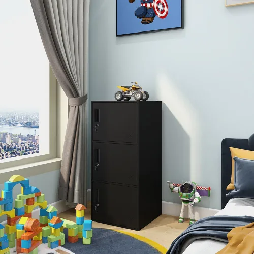 Miniatura 2 de Casillero de almacenamiento vertical de metal con 3 puertas para dormitorio de niños, habitación de niños, escuela, oficina, hogar, gabinete