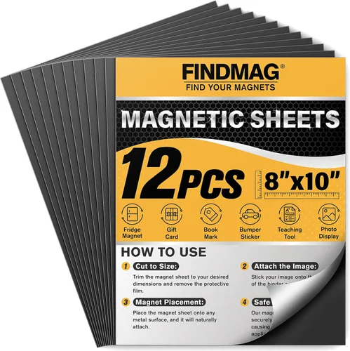 Miniatura 15 de FINDMAG Hojas adhesivas magnéticas, paquete de 6 tiras magnéticas flexibles de 5 x 7 pulgadas con respaldo autoadhesivo, hojas para cortar