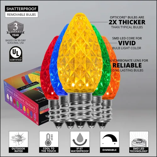 Miniatura 3 de Wintergreen Lighting C7 OptiCore Luces de Navidad Multicolor Comerciales - Cadena de luces LED de Navidad, luces navideñas al aire libre; cable Verde