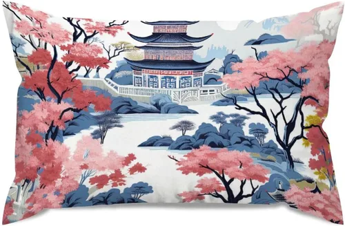 Miniatura 14 de ArogGeld Funda de almohada blanca con flores chinoiserie, funda de almohada para sofá, diseño floral verde y blanco, funda de almohada de lino A-12