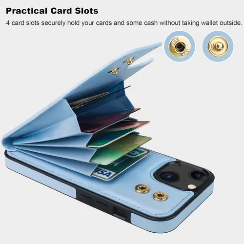 Miniatura 4 de Folosu Funda Compatible con iPhone 13 Cartera con Soporte para Tarjetas, Soporte de Anillo de Dedo con Rotación de 360° y Función Atril Protectora