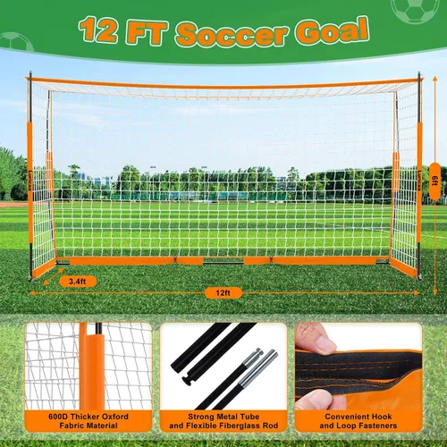 Miniatura 2 de Portería de fútbol plegable, 12×6 pies / 16×7 pies. Portería de fútbol portátil para el patio trasero, con configuración rápida, incluye 1 bolsa