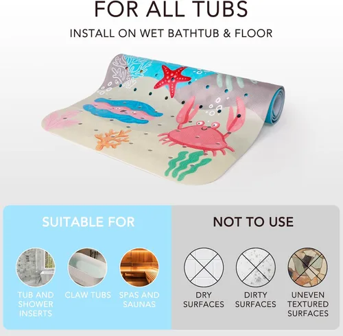 Miniatura 4 de PRATIQUE Alfombra de baño para niños antideslizante de 40 x 16 pulgadas, extra larga, tapete de baño para niños, tapete de seguridad antideslizante