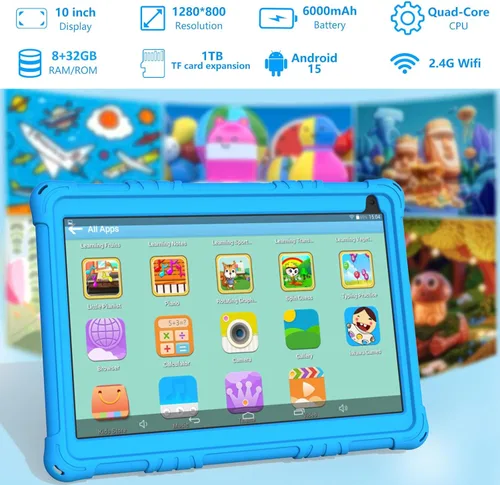 Miniatura 7 de Tablet Android 15 para niños, tabletas de 10 pulgadas para niños, 8 GB RAM 32 GB ROM 1 TB expandible, tableta para niños pequeños con control