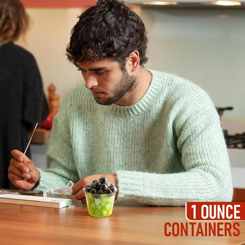 Miniatura 2 de Vasos Desechables para Porciones con Tapas - Juego de 200 Vasos Desechables de Plástico Transparente, Ideal para Shots de Gelatina, Condimentos