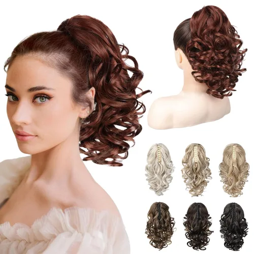 Miniatura 20 de REECHO Extensión de Cola de Caballo de 12", Clásica Suelta Rizada Ondulada con Clip de Garra, Extensiones de Cabello de Colas de Caballo para Mujer