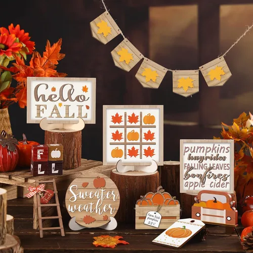 Miniatura 4 de FairySandy Juego de 14 piezas de decoración de bandejas escalonadas para Acción de Gracias, juego de decoración de bandejas escalonadas de calabaza