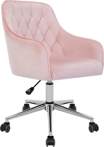 Miniatura 8 de VANSPACE Silla de escritorio de terciopelo para maquillaje con ruedas y respaldo, silla de oficina en casa, silla giratoria ajustable para Rosa