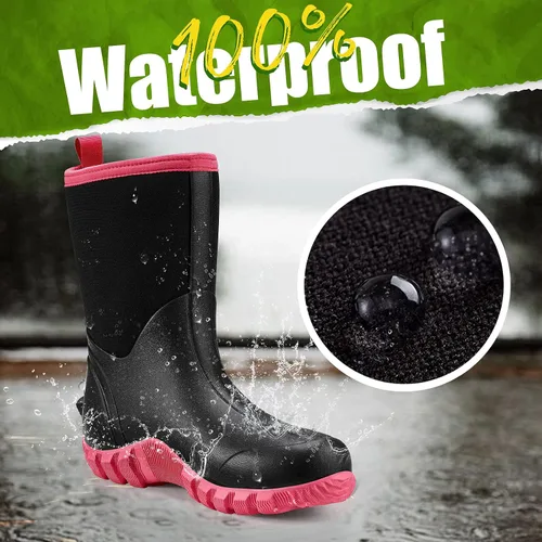 Miniatura 2 de TIDEWE Botas de goma para mujer, botas de lluvia aisladas de neopreno de 0.217 in con vástago de acero, botas de caza impermeables de media