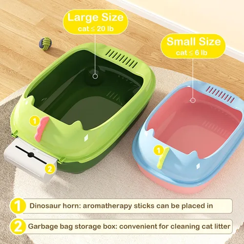Miniatura 4 de Caja de arena abierta para gatos, inodoro antisalpicaduras para gatos con cuchara tamizadora de arena, evita fugas de arena, caja de arena extraíble
