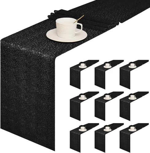 Miniatura 21 de Sugargirl Paquete de 10 caminos de mesa de lentejuelas de 12 x 72 pulgadas, camino de mesa verde manzana con purpurina para suministros de fiesta