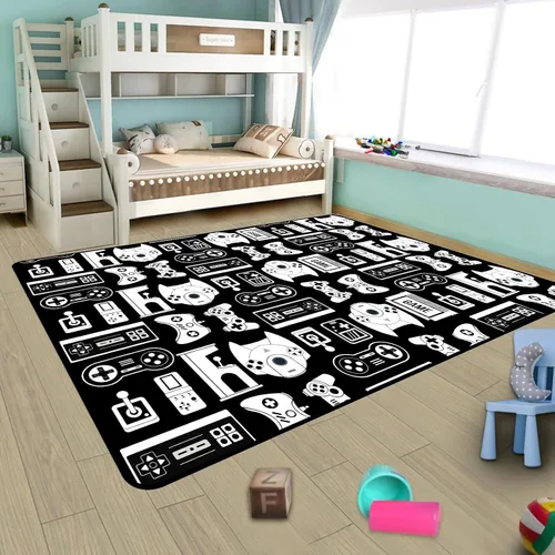Miniatura 8 de Alfombra de Juego para Adolescentes Varones con Decoración de Controlador de Juegos, Alfombras de Videojuegos para Dormitorio de Niños, Sala