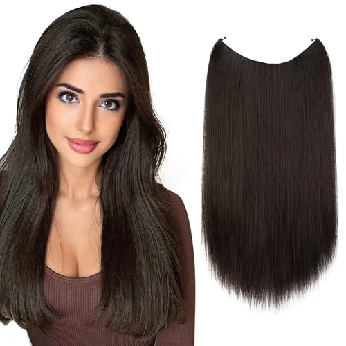 Miniatura 10 de SARLA Extensiones de cabello con alambre invisible de reflejos cortos rectas postizos sintéticos diadema transparente ajustable para mujeres 14