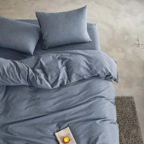 Miniatura 5 de Wake In Cloud - Juego de funda de edredón de algodón, tamaño matrimonial, azul denim cambray, 100% algodón lavado, textura parecida al lino, percal