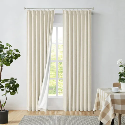 Miniatura 21 de Central Park Paneles de cortinas plisadas opacas con textura de lino, con aislamiento térmico y pestaña trasera, para sala de estar o dormitorio