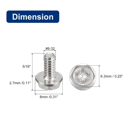 Miniatura 2 de uxcell Tornillos de brida de cabeza hexagonal Phillips #6-32x5/16, 50 piezas 304 de acero inoxidable hexagonal Phillips cabeza de brida hexagonal