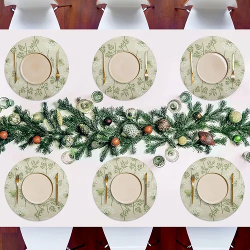 Miniatura 7 de Flowers Green White Blooms Beige Dining Room Table Placemats, Heat Resistant Non Slip Washable Round Place Mats for Kitchen one sizex1