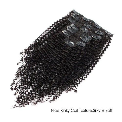 Miniatura 5 de ABH AMAZINGBEAUTY HAIR Kinkys - Extensiones de cabello rizado con clip, 3C y 4A, doble trama, cabello humano Remy real rizado para afroamericanos