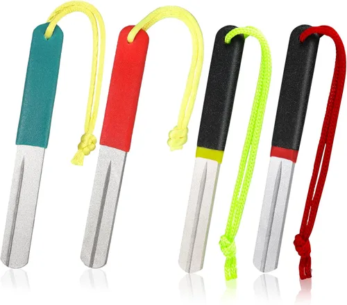 Miniatura 9 de Skylety 4 piezas de archivos de gancho para pesca de diamante con mango, sacapuntas de pesca portátil con grano fino y medio de doble cara, 4 Verde